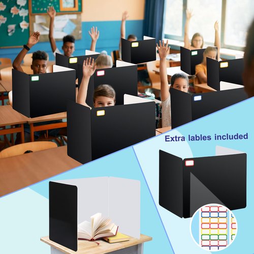 EARTHSON 24 Pcs Privacy Folders for Students, Privacy Dividers for Classroom, Study Carrel Desks Privacy Boards, Cardboard Privacy Shields Folder for School Teachers Home, Black