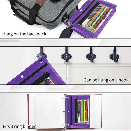 YoeeJob 36 Pack 1 Inch Expandable Zipper Pencil Pouches with Clear Window for 3 Ring Binder, Suitable for School & Office(Purple)