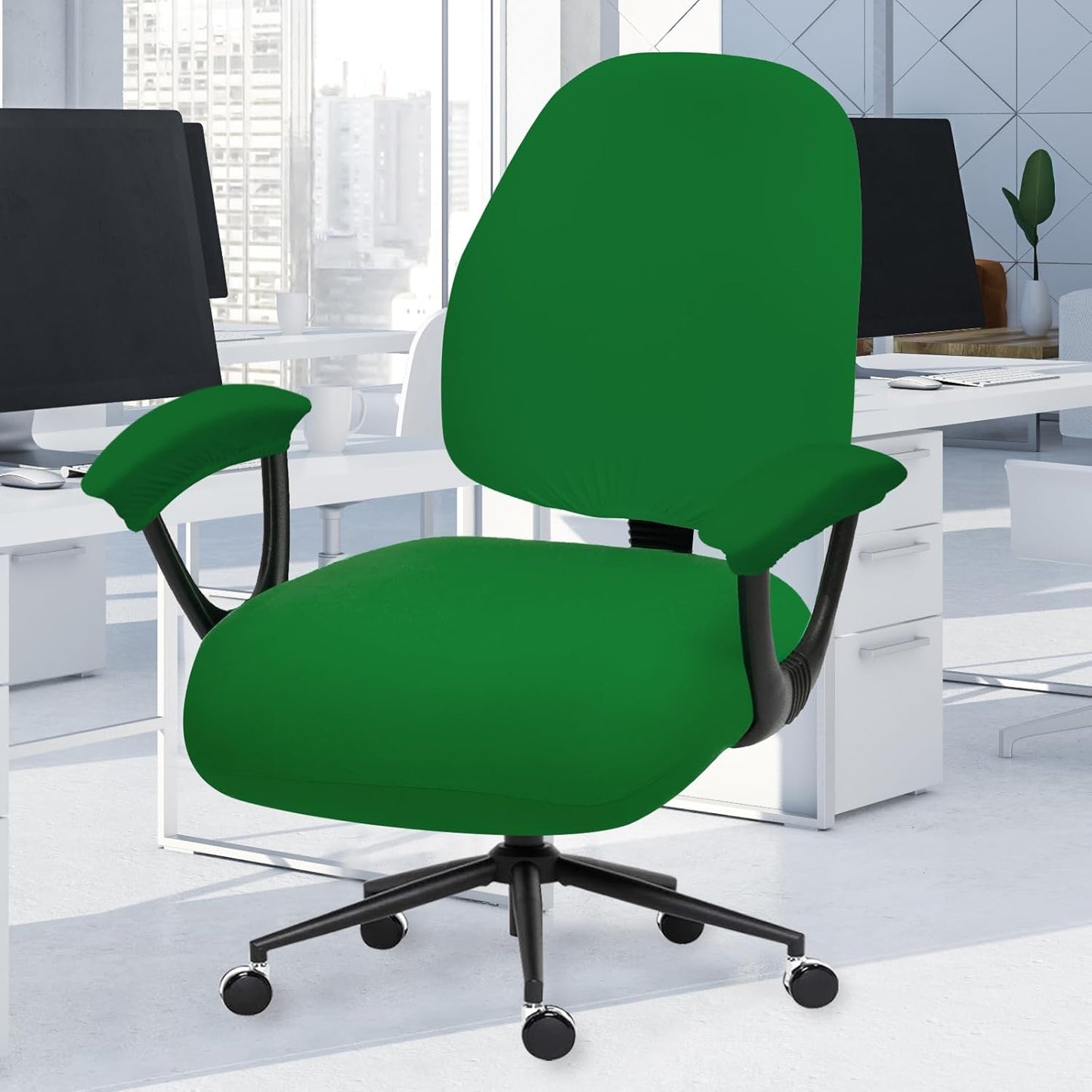 Skiennix Stretchable Desk Chair Covers - Universal Armrest & Backrest Slipcovers | Washable Pet Protection - Green
