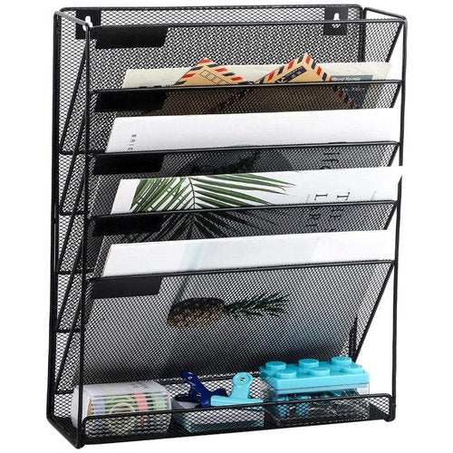 Modern Made Hanging Wall File Organizer - 6 Tiers Mail Organizer Wall Mounted - Multi Layer Wall Hanging File Organizer, Black Durable Metal Mail Holder