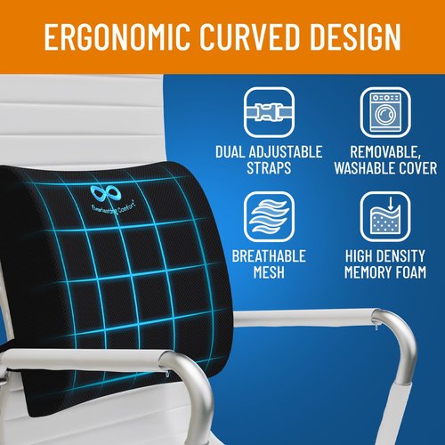 Everlasting Comfort Lumbar Support Cushion for Car Seat - Memory Foam Back Cover for Car - Lumbar Support Promotes Better Posture, Back Pain Relief - Ideal for Driving