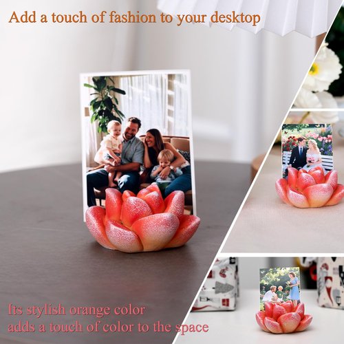 wowhalolo Resin Succulent Business Card Holder Set of 3 - Orange - Cute Desk Organizer and Display Stand for Office, Store - Vertical Name Card Holders - Unique Gift and Decor