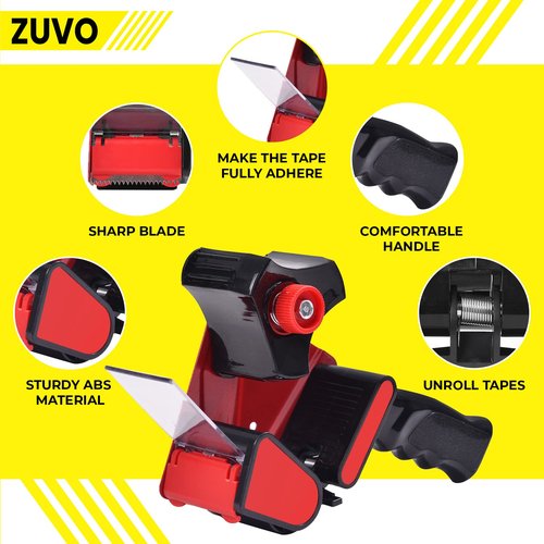 Zuvo Heavy Duty Tape Dispenser with 6 Clear Packaging Tapes - 48cm X 66m - Metal Dispenser for Moving Boxes, Warehouses or General Packing