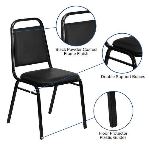 Flash Furniture 4 Pack Hercules Series Trapezoidal Back Stacking Banquet Chair, Set of 4, Black Vinyl/Black Frame