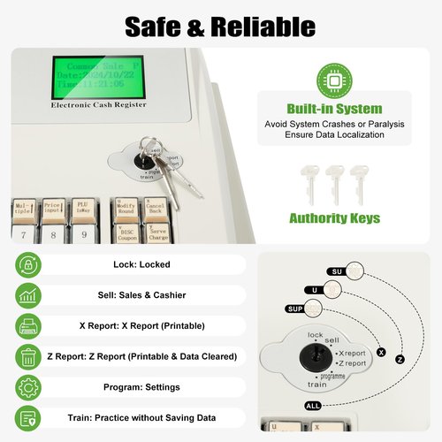 48 Keys Electronic Cash Register, 8 Digital LED Display Retail Point of Sale System and Cash Drawer, Multifunction Thermal Digital Cash Register with Drawer Box for Markets, Cafes