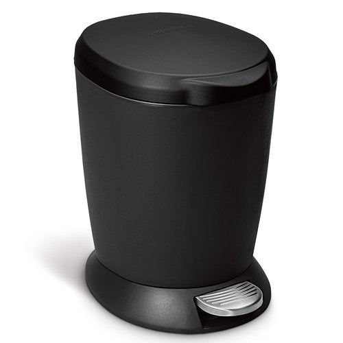 simplehuman 6 Liter Round Plastic Bathroom Trash Can Bundle, Black and White