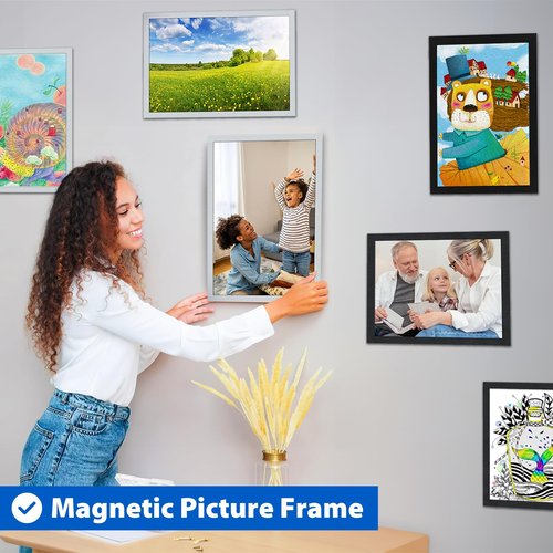 VAIIGO 10Packs Magnetic Sign Holder, 11x17 Self Adhesive Display Frame with Strong Magnetic Frame and Clear PVC for Office Store Home Door Window Refrige Magnetic Paper Holder, Silver