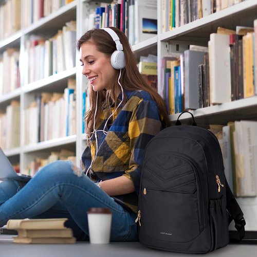 LIGHT FLIGHT Travel Backpack - 15.6" Laptop Bag with USB Charging, Water Resistant, Black