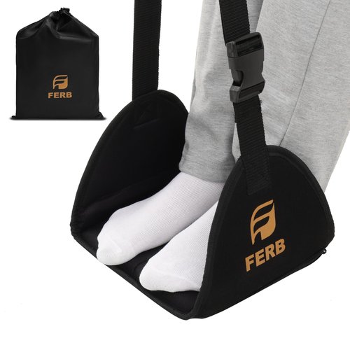 FERB Portable Airplane Footrest - Travel Foot Hammock with Memory Foam for Comfort | Adjustable Office Footrests for Airplane, Train, Bus | Lightweight Travel Accessory