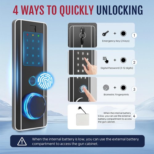 Xyvaly 13-15 Biometric Gun Safe for Rifles and Pistols Fingerprint Gun Safe with Adjustable Gun Racks Gun Safes for Rifles with Adjustable Shelves Heavy Duty Rifle Safes for Home