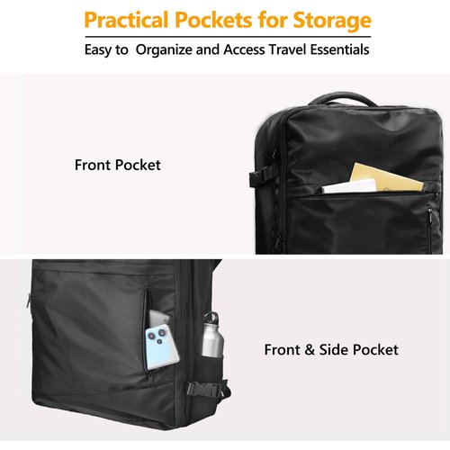 SUOCO Travel Backpack with Vacuum Bag, 60L Seal Compression Air Vac Back Pack with Travel Pump, Carry On Suitcase Luggage Flight Approved for Men Women Personal Item, Black