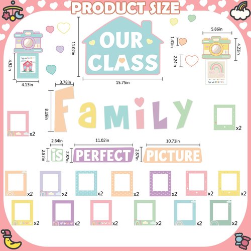 EIHFHIE 52 Pcs Pastel Pop Classroom Decor, Our Class is a Family Picture Frame Bulletin Board Sets for Back to School Nursery Chalkboard Wall Door Decor Teacher Supplies