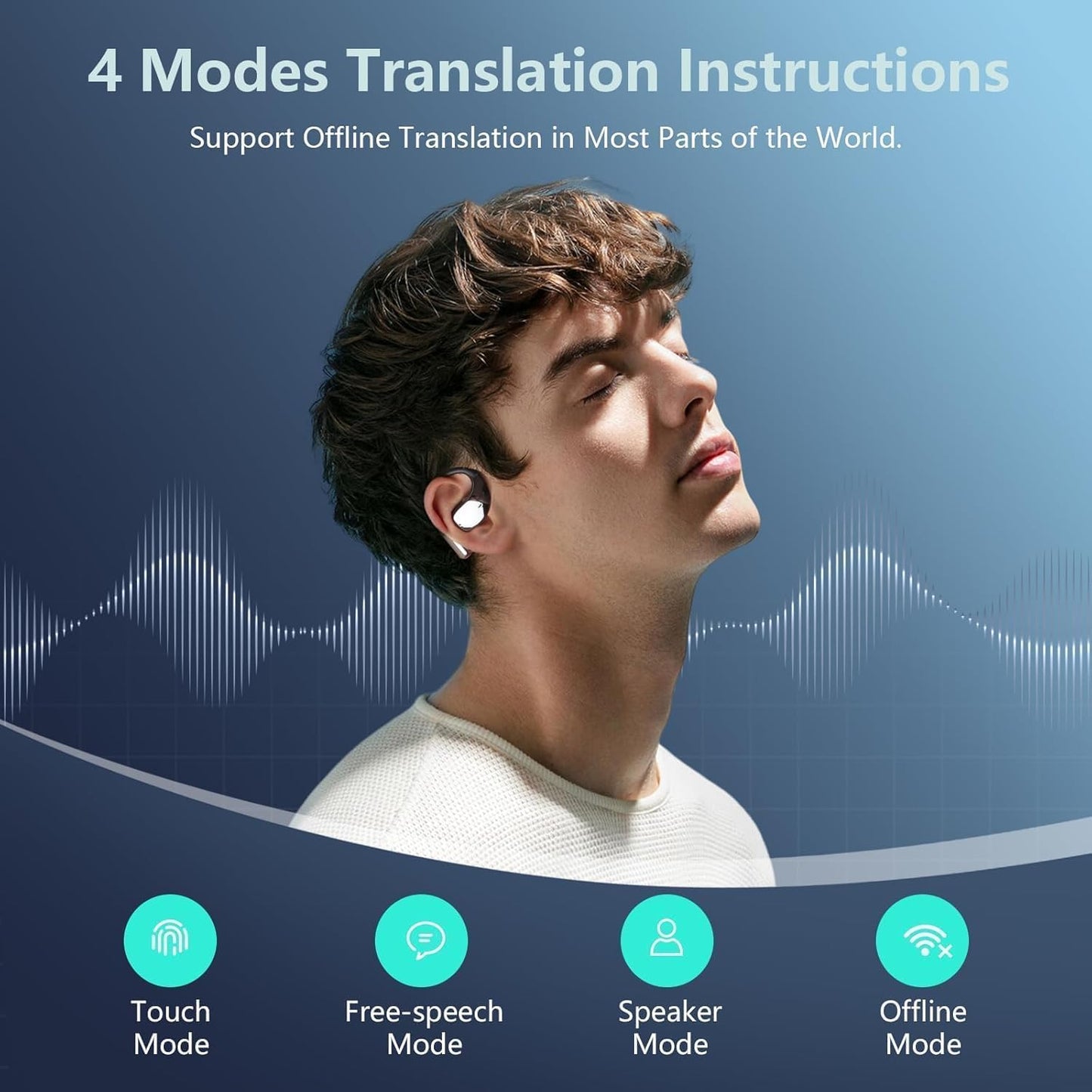 Skiennix AI Translation Earbuds - Real-Time 164 Language Translator | 80H Playtime, Wireless Bluetooth Headphones for Travel & Business - Black