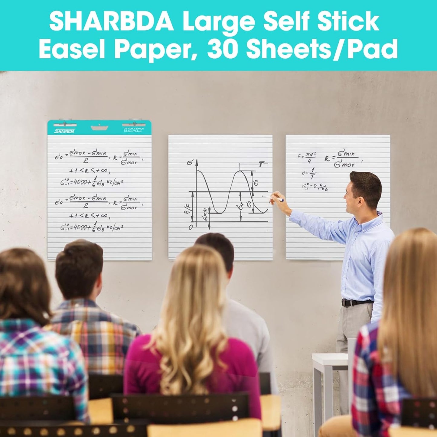 Skiennix Lined Sticky Easel Pad - Super Sticky & Bleed-Resistant Flip Chart Paper | 25" x 30", 30 Sheets/Pad, 2 Pads