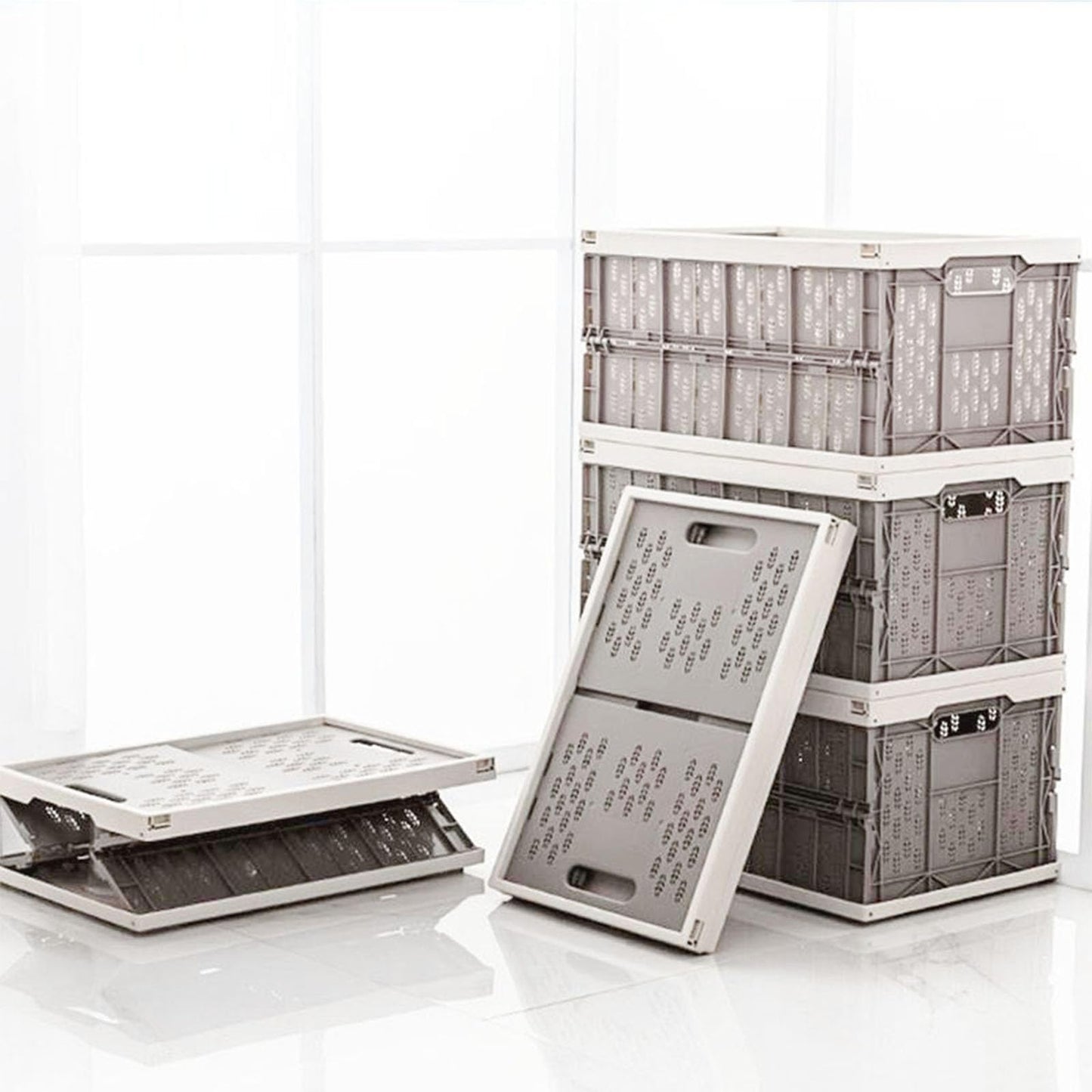 Livememory 2 Pack Foldable Crates, 31 Liters Plastic Milk Crate Storage Bin for Home, Laundry, Clothes(17.76x 12.01 x 9.29 in)