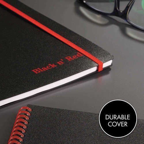 Black n' Red Notebooks, Business Journals, 3 Pack, 8-1/4" x 5-7/8", 70 Sheets, Ruled, Optik Paper, Scribzee App, Flexible Poly Cover, Wirebound, Black (400161061)