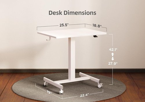 Claiks Mobile Standing Desk - Compact Rolling Workstation with Wheels & Hook | White Finish