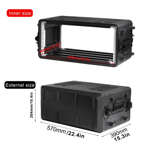 ROOMEDAL 4U Rack Case Shallow 12" Depth, 19" Rackmount Flight Cases, Durable HDPE Watertight Dust-Proof 4U Shock Mount Racks with Microphone Compartments