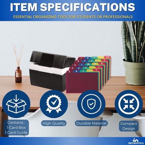 1InTheOffice Index Card Box 3x5 inch, Index Card Holder 3x5 400 Capacity & Index Card Guide Set, A-Z, 1/5 Tab