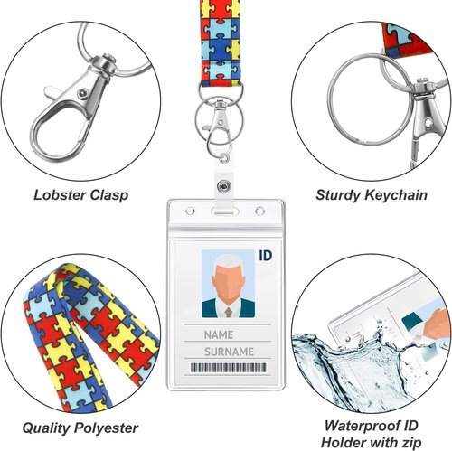 Outus Autism Puzzle Lanyards - Retractable Badge Reel & Cardholder Keychain | Cute Breakaway Design for Nurses & Teachers