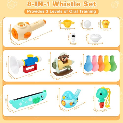 Joyreal 8-in-1 Sensory Toys - Whistle, Balloon Blower & Floating Blow Pipe for Autism | Oral Motor Therapy Tools for Kids 3+