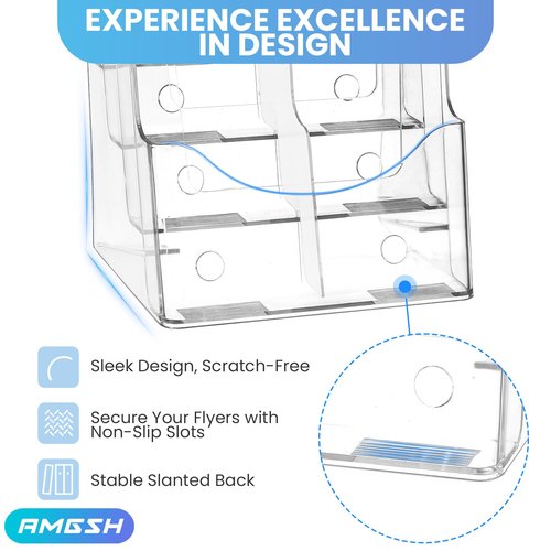 AMGSH 2 Pack 4 Tier Brochure Holder 8.5” x 11” Acrylic Literature Holder with Removable Divider for 4” x 9” Brochure, Clear Flyer Holder Pamphlet Display Stand