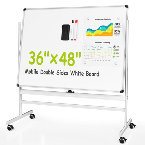 VUSIGN 36" x 48" Mobile White Board on Wheels, Double Side Dry Erase Board with Stand, Large Aluminum Frame Standing Rolling Whiteborad for Office, Home,School