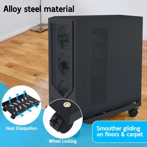 YuPinDiZu Metal Computer Tower Stand, PC Stand for Floor Mobile CPU Stand with 4 Rolling Caster Wheels Fits Most PC Under Desk,Ventilated CPU Holder PC Floor Cart for Office and Gamers(15.7 x 10inch)
