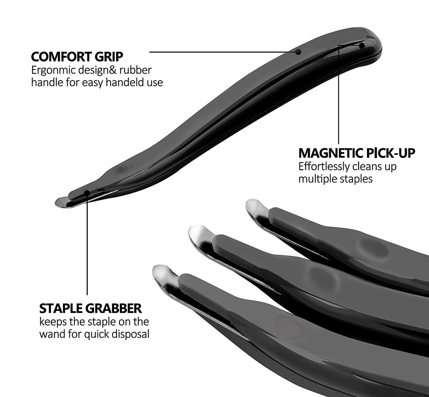KTRIO Magnetic Staple Remover Tool 4 Pack, Professional Stapler Removers Flat Staple Puller Stick for Classroom, Office, Home, Classic Black