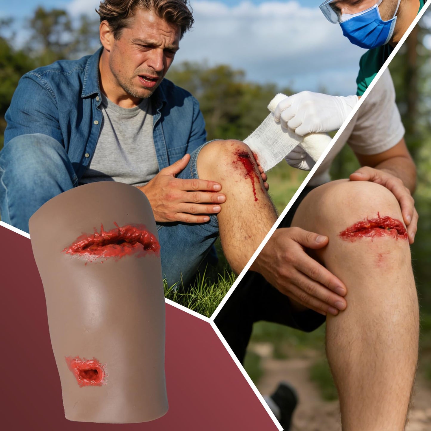 Simedutech Knee Trauma Simulation Training Kit,Bullet & Laceration Wound Packing Trainer, Stop the Bleeding Training Kit for Wound Management Education - Dark Skin