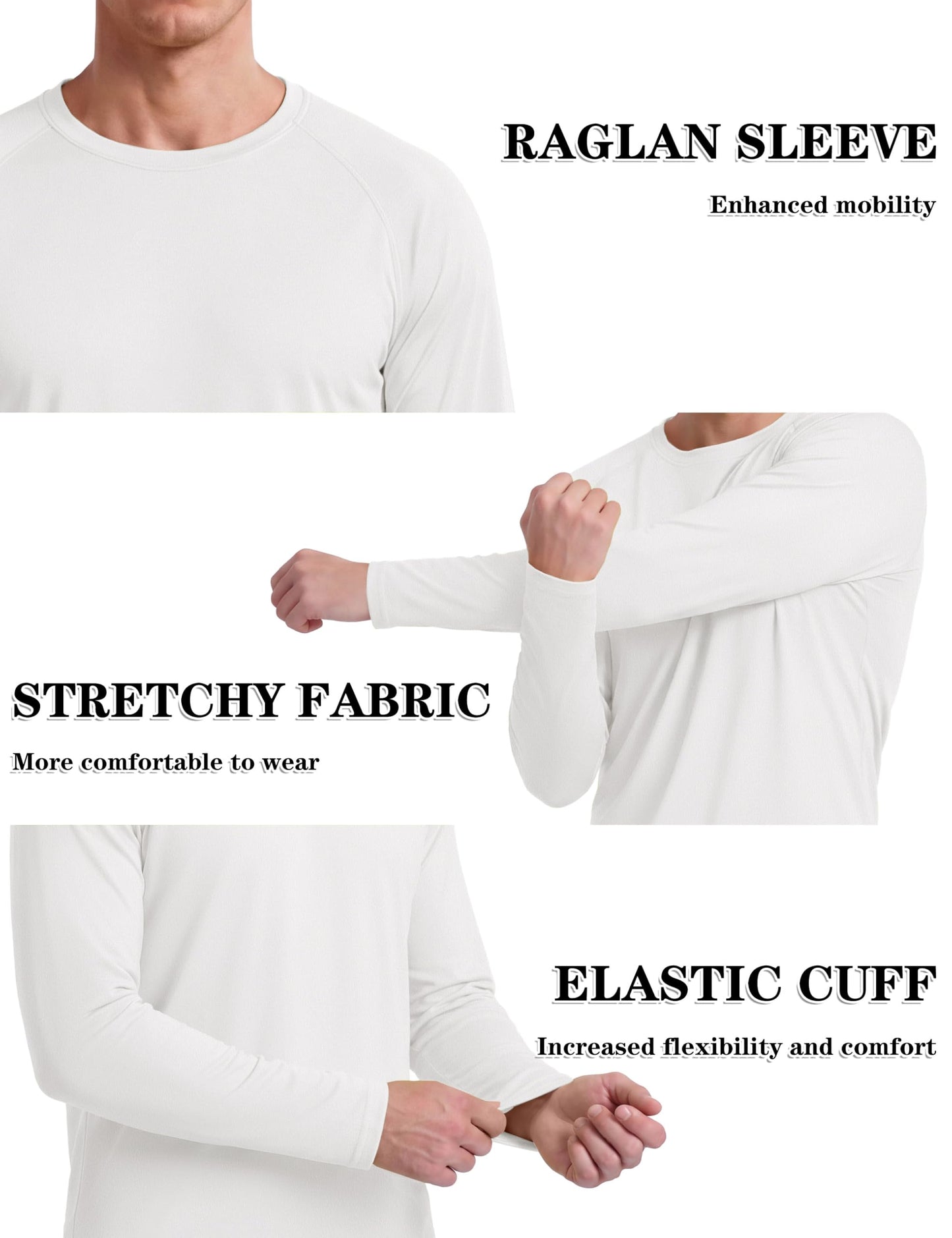 KEFITEVD Mens Sun Shirts UV Protection Long Sleeve Quick Dry Swim Shirts SPF UPF 50+ Rash Guard Running Fishing T-Shirts White