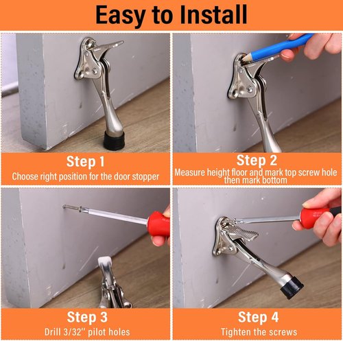 Moxweyeni Heavy Duty Door Stops - 6 Pieces Adjustable Metal Kickdown Doorstop with Rubber Tips | Silver