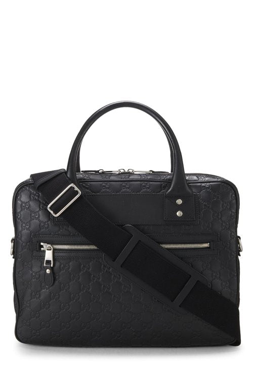 Gucci, Pre-Loved Black Guccissima Leather Briefcase, Black