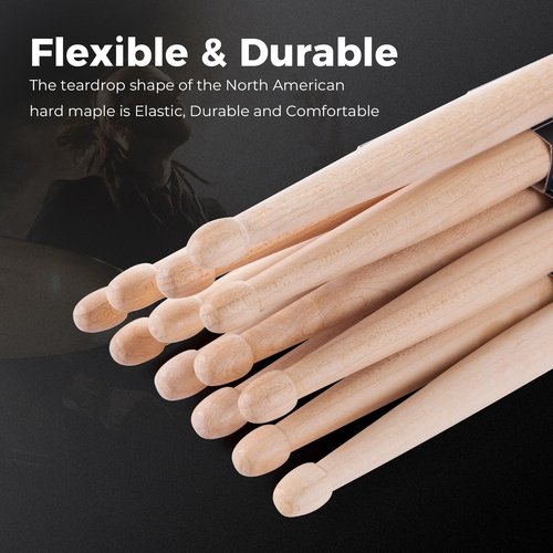 TENTOTEN Drum Sticks 3 Pairs Classic 5A Drumsticks, America Maple Wood Drumsticks for Drums Adults Kids and Beginners with ANTI-SLIP Handles
