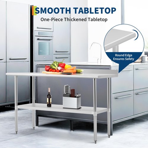 GarveeTech 24x60 Inch Heavy Duty Stainless Steel Prep Table with Backsplash & Adjustable Shelf, NSF Certified Commercial Work Table, Anti-Rust & Easy to Clean for Home Restaurant Hotel