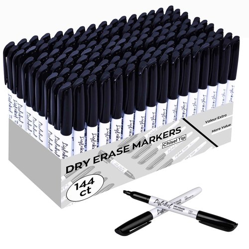 LiqInkol Dry Erase Markers Bulk, 144 Pack Black Whiteboard Markers, Chisel Point Low Odor Dry Erase Markers for School Office Home