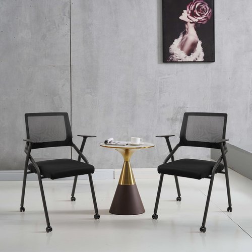 CLATINA Stackable Foldable Conference Room Chairs with Wheels, Portable Padded Office Desk Chair with Lumbar Support and Armrest for Training Room, Guest, Reception, Event, Black (1pk)