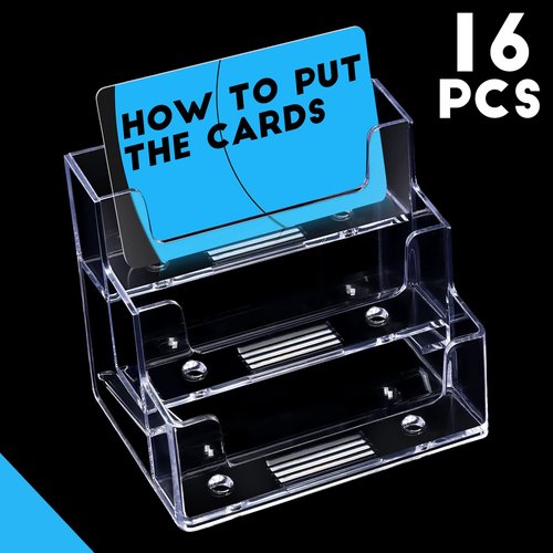 TecUnite 16 Pieces Business Card Holder for Desk 3 Tiers Clear Acrylic Stand for Business Card Organizer Storage Holder Display for Office and Company, 180 Cards Capacity