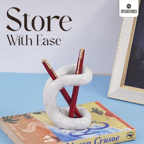 SPESHSTONES Marble Pen Holder 4 Inch White Desk Organizer for Office Accessories & School Supplies - Stone Pencil, Toothbrush & Makeup Brush Holders for Room Decor