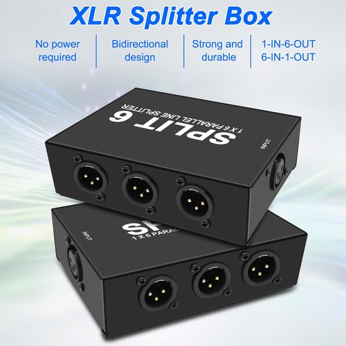 XMSJSIY XLR Splitter Mic Splitter Box 1-IN-6-OUT/6-IN-1-OUT 1 Female to 6 Male XLR Converter 6 Channel Mic Parallel Line Selector Connector for Professional Audio Recording - 1 PCS