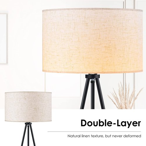 BoostArea Tripod Floor Lamp, 15W LED Bulb, 3 Levels Dimmable Brightness, Linen Shade, Mid Century Standing Lamp for Living Room, Bedroom, Study Room and Office