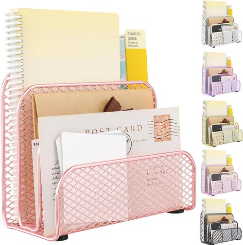 Gianotter Mail Organizer - Stylish 3-Slot Metal File Holder for Desk | Rose Gold Workspace Accessory