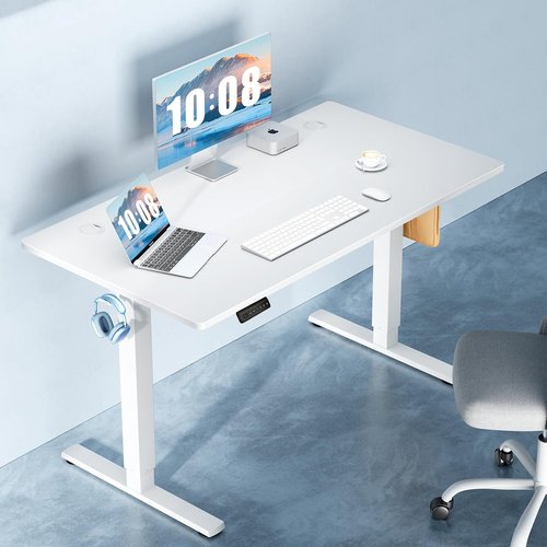 DUMOS Electric Standing Desk - 48 Inch Height Adjustable Sit to Stand Workstation | White Finish