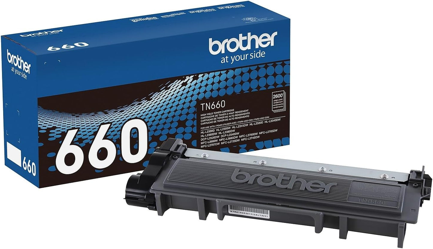 Brother TN-660 Black Toner Cartridge - High Yield for Up to 2,600 Pages | Retail Packaging