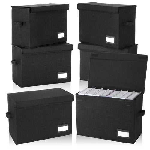Chuangdi 6 Pcs Comic Book Storage Boxes, Back to School Collapsible Comic Short Box Case with Lid, 15.8 x 7.9 x 11.4 Inch Book Bin Container Holds 150 Comics(Black)