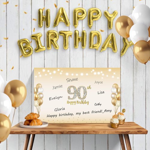 Kuxriox Large 90th Birthday Card With Envelope, Black Gold Happy 90th Birthday Giant Guest Book Gifts for Men Women, Giant Ninety Bday Card Gifts Party Supplies, The Year 1935 Jumbo 90 Bday Card