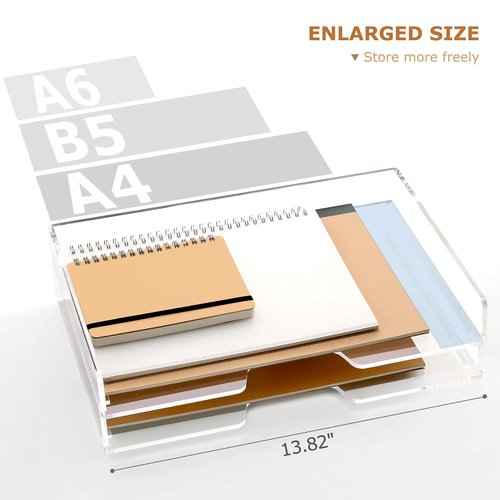2 Pack- Stackable Paper Letter Tray, Enlarged A4 File Desk Organizer Acrylic Desk Organizers and Accessories Sorter Tray, Clear Workspace Office Supplies Organizers, 13.78inx9.25inx3.62in