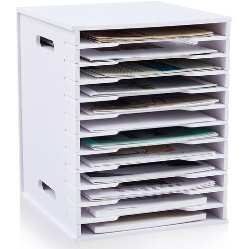Juexica 12 Tier 8.5" x 11" Scrapbook Paper Organizer, White Cardstock File Organizer with Adjustable Shelves, Stackable Paper Trays, Desktop Storage Rack Document Holder for Desk Home Office