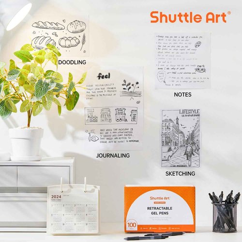 Shuttle Art School & Work Supplies Bundle, 100 Pack Black Retractable Gel Pens + 60 Pack Black Retractable Gel Pen Refills 0.7mm Fine Point for Writing Journaling Taking Notes School Office Home