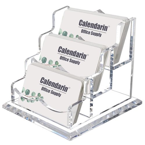 Calendarin Acrylic Business Card Holder for Desk, Clear Business Name Card Display Card Organizer, Morden Desk Accessory Supply for Office, Horizontal, 3-Slot